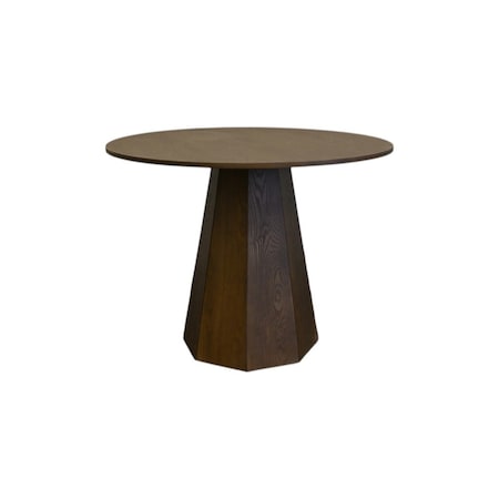 Homeroots 39" Walnut Brown Wood Faceted Pedestal Round Top Dining Table 716286