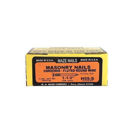 Maze Nails Masonry Nail, Hardened Steel, Fluted Round, 1.5-In., 1-Lb. Heat Treated H55S-1