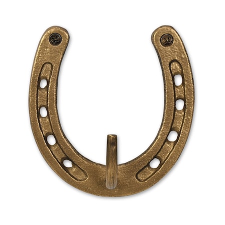 Homeroots 4in Antiqued Gold Cast Iron Horseshoe Wall Hook 724076