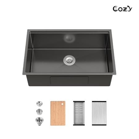 Wrightmaster 30 in. Undermount Single Bowl 20 Gauge Black Stainless Steel Kitchen Sink with Drain ZOR-BL07D301908