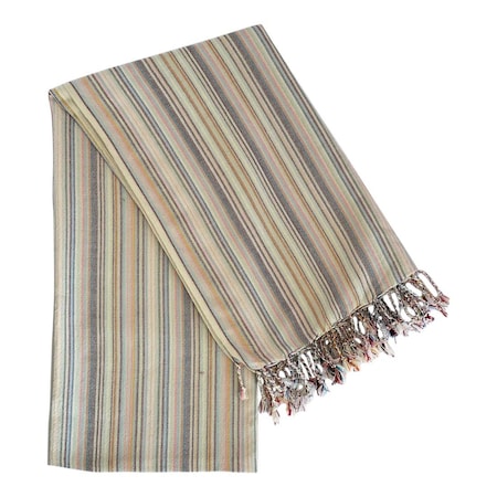 Homeroots 39" X 71" Beige and Pink Cotton Striped Turkish Towel Throw Blanket with Tassels 521289