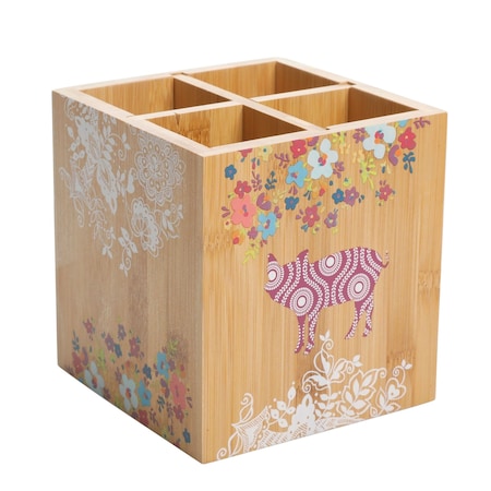 Urban Market Gibson 5.5 Inch Square Bamboo Utensil Holder in Animal and Floral Print 122889.01