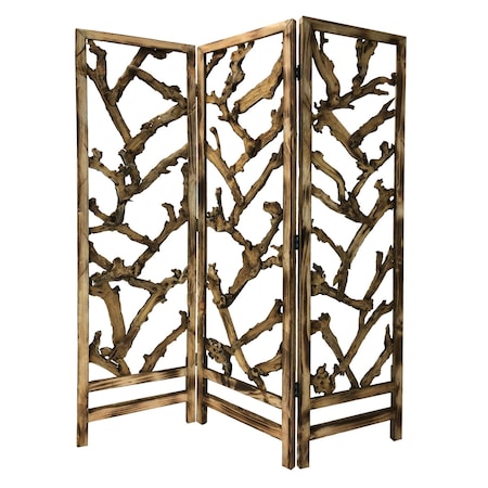 Homeroots 72" Brown Solid Wood Folding Three Panel Screen Room Divider 376797