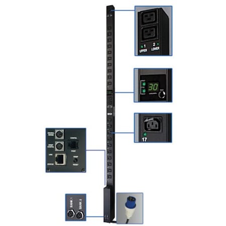 Tripp Lite PDU, Switched, (20) C13, (4) C19, IEC-309 32A BLUE (2P+E), 10 ft. PDUMV32HVNET