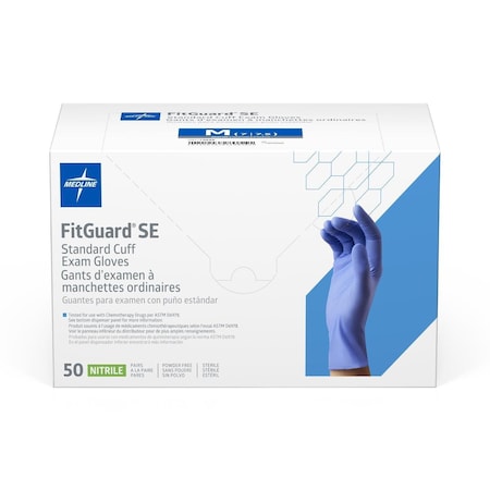 Medline FitGuard SE Standard Cuff Nitrile Exam Gloves, Sterile, Pairs, Size M, 200PK FGS22