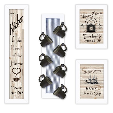 Homeroots Set Of Four Kitchen Collection with Seven Peg Mug Rack White Framed Print Kitchen Wall Art, 4PK 405965