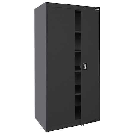 Sandusky Lee Shelving Storage Cabinet, 72 in H, 36 in W, 24 in D, Recessed Pull, Keyed, Black, 4 Shelves EA4R362472-09