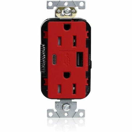 Leviton Lev-Lok TR Dup USB A-C 15A 125V Red M56AC-R