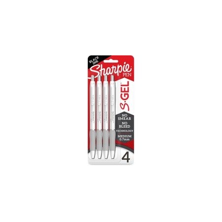 Sharpie S-Gel Pens, 0.7 mm Medium Pen Point, Black Ink, Gel-based, White Metal Barrel, 6PK 2126207