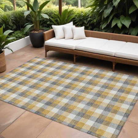Homeroots 8' X 10' Gray Tan And Beige Plaid Washable Indoor Outdoor Area Rug 601401
