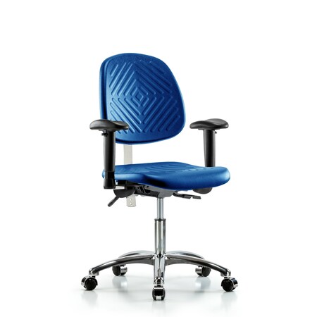 Blue Ridge Ergonomics Clean Room Chair, Adjustable Arms BR-NCR-PDHCH-MB-CR-T1-A1-CC-BLU