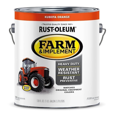 Specialty Farm Equipment Paint, Oil Base, Gloss Sheen, Kubota Orange, 1 gal, 520 sq-ft/gal Coverage Area 280183
