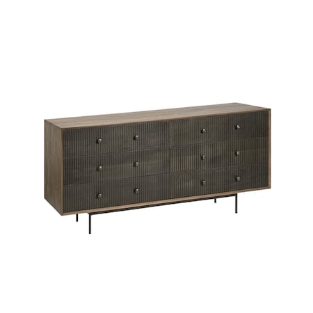 Homeroots 70in Brown and Black Solid Wood Six Drawer Sideboard 380212