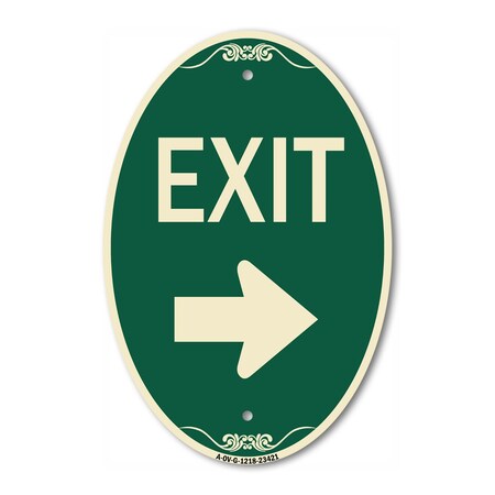Signmission Parking Lot Sign Exit Sign Right Arrow, 12 In X 18 In Architectural Oval, Heavy Gauge Aluminum A-OV-G-1218-23421
