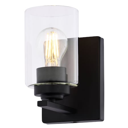 Vaxcel Park Ridge 4.75 in. 1-Light Black Bathroom Vanity Fixture, Clear Glass Shade W0523