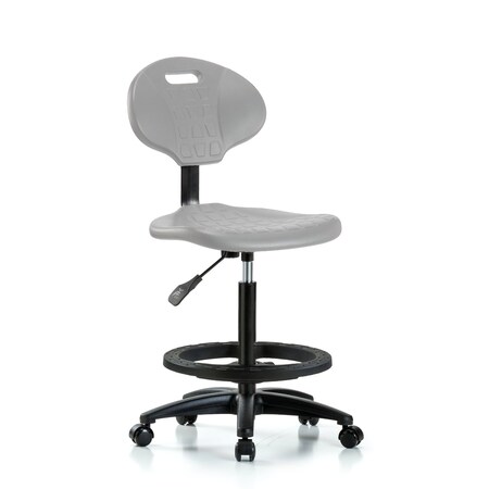 Blue Ridge Ergonomics Erie Polyurethane Chair - High Bench Height with Black Foot Ring & Casters in Gray Polyurethane TPHBCH-RG-A0-BF-RC-GRY