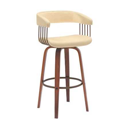 Armen Living Topanga 26in Swivel Walnut Wood Counter Stool in Cream Faux Leather with Golden Bronze Metal LCTOBAWACR26