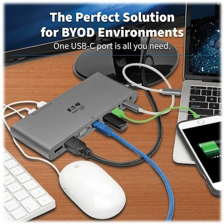 Eaton Tripp Lite Series USB-C Dock Triple Display 4K HDMI/DisplayPort VGA USB 3.x 5Gbps USB-A/C Hub U442-DOCK4-INT