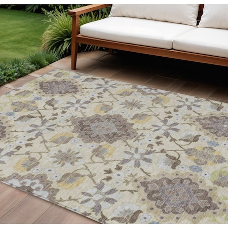 Homeroots 10' X 14' Ivory Brown And Green Oriental Washable Indoor Outdoor Area Rug 597697