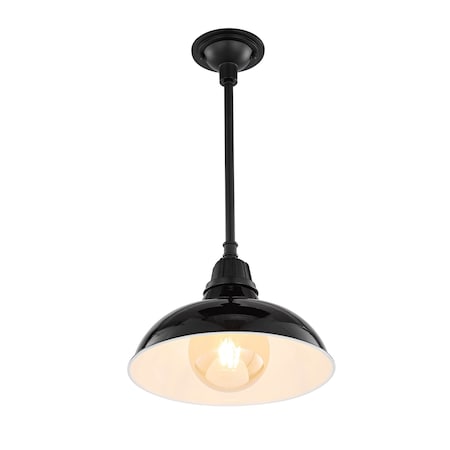Jonathan Y Jasper 12.25" 1-Light Farmhouse Industrial Indoor/Outdoor Iron LED Pendant, Black JYL7611B