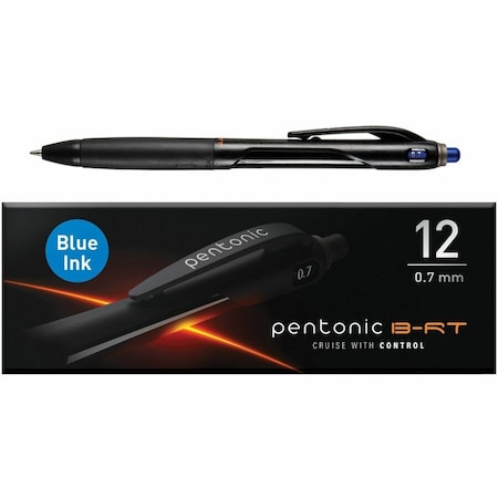 Pentonic Retractable Ballpoint Pens, 0.7 mm Fine Pen Point, Retractable, Blue Ink, Nickel Silver Tip, 48PK PEN12123