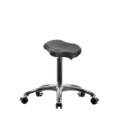 Blue Ridge Ergonomics Poly Ray Sit-Stand Stool Chrome-Medium Bench Height with Chrome Casters in Black Poly PRPMBSO-CR-NF-CC-BLK