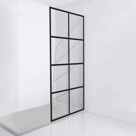 Fab Glass And Mirror Madeira French Style Grid Pattern Glass Shower Door, Matte Black, 34inin x 72in GSD-34-72ORB