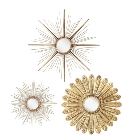 Homeroots Set of Three Gold Metal Sunburst Geometric Framed Accent Mirrors, 3PK 398333