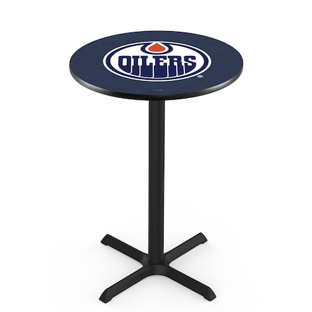 Holland Bar Stool Co 36" Blk Wrinkle Edmonton Oilers Pub Table, 36" dia. Top L211B3636EdmOil