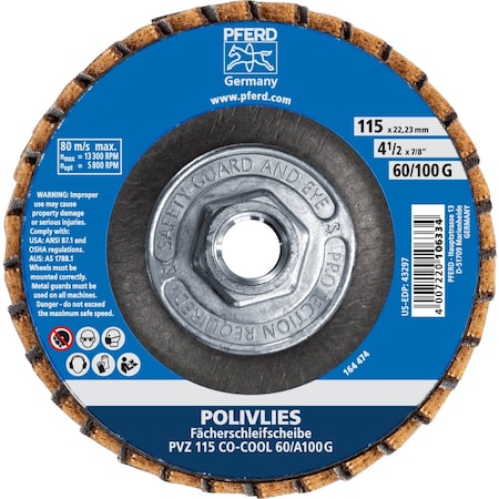Pferd 4-1/2'' POLIVLIES CO-COOL Flap Disc - 5/8-11 Thread - 60 grit, Coarse Grade 43309