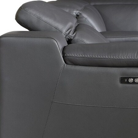 Homeroots Gray Italian Leather Power Reclining U Shaped Eight Piece Corner Sectional With Console 366360