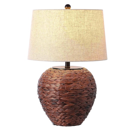 Jonathan Y Alaro 24.5" Farmhouse Coastal Water Hyacinth Basket LED Table Lamp, Dark Brown JYL6501B
