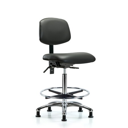 Blue Ridge Ergonomics Vinyl Chair Chrome, High Bench, Tilt, Foot Ring, Casters, Carbon BR-VHBCH-CR-T1-A0-CF-RG-8823