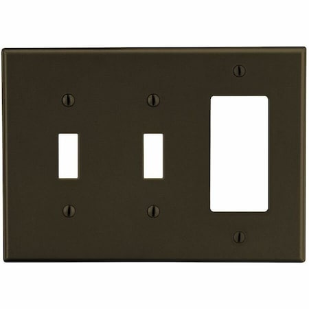 Hubbell Wiring Device-Kellems Wallplate, 3-Gang, 2) Toggle 1) Decorator, Brown P226