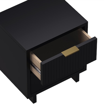 Manhattan Comfort Elara 18 in Solid Wood Nightstand in Black (2-Drawer) NS1780-2