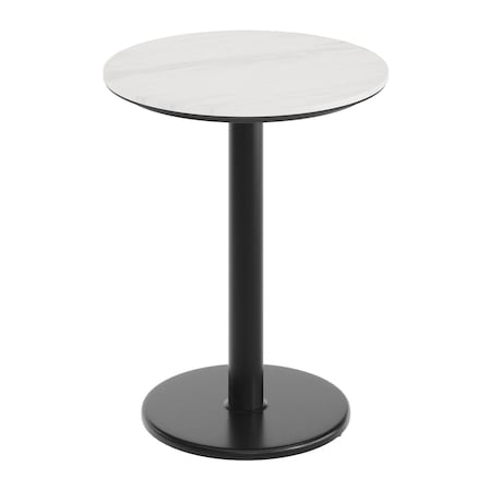 Flash Furniture 24" RND Tabletop, Seamless Surface Technology, White Faux Marble, 18" Round Black Table Height Base ST-RD24-WHMAR-TR18-GG