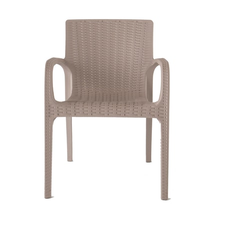 Homeroots Set of Four 24" Taupe Faux Rattan Heavy Duty Plastic Outdoor Stacking Arm Chairs 565190