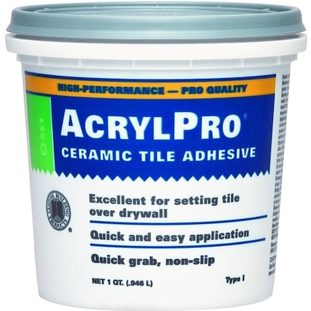 Custom Building Products Ceramic Tile Adhesive, White, 1 qt Pail ARL4000QT