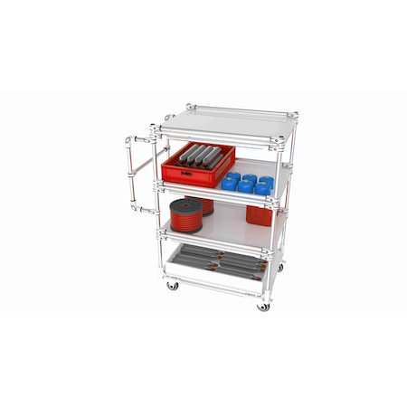 Trilogiq 4-Level Cart 2 Flanges Per Level With Compartment Level And Vertical Handlebars. 49C-11
