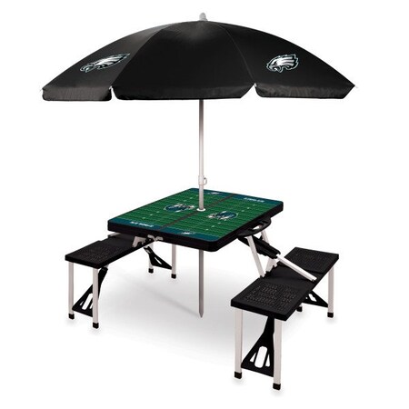Picnic Time Family Of Brands Philadelphia Eagles - Picnic Table Portable Folding Table with Seats and Umbrella, (Black) 811-02-175-245-2