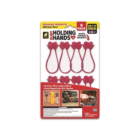 Telebrands Reusable Magnet Ties Ruby Holding Hands Silicone Red, 8PK 16955-8