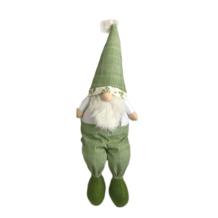 Homeroots 30" Green and White Fabric Christmas Standing Gnome Tabletop Sculpture 493008