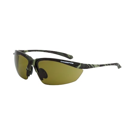 Crossfire Safety Glasses, Green Lens, Military Green Camo Frame, 1 PR 91721