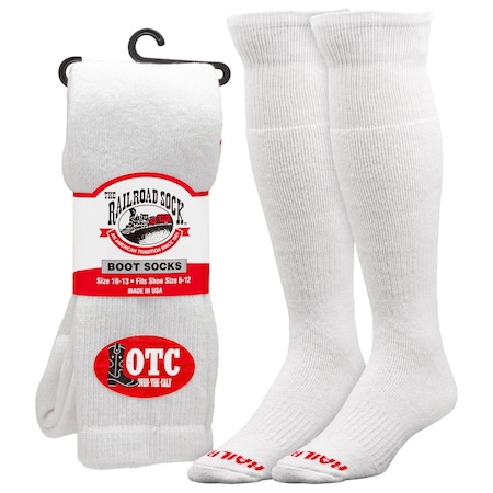 Railroad Sock Men's "Ranch, Range & Trail" Over-the-Calf Boot Socks, White, 1pr 4200.1