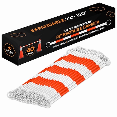 Xpose Safety Retractable Cone Bar Orange/White, 72in to 120in Length, 40PK CBO72/120-40-X