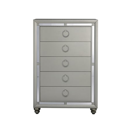 Homeroots 33" Silver Solid Wood Mirrored Five Drawer 383980