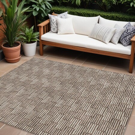Homeroots 8' X 10' Brown And Beige Geometric Washable Indoor Outdoor Area Rug 594986