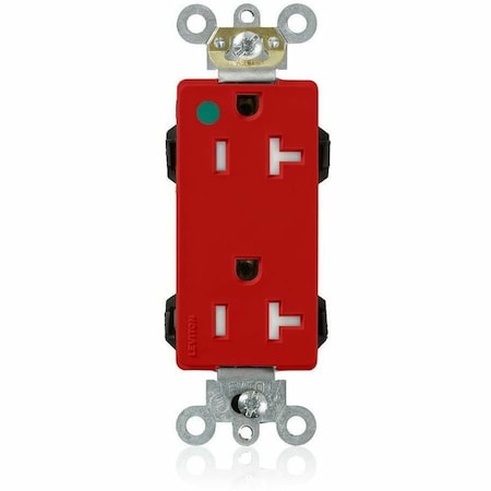 Leviton Straight Blade Receptacle, 5-20R, 20 A, 125V AC, 2 Pole, 3 Wire, Flush Mount, Single, Red M1636-ILR