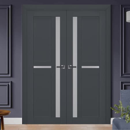 Sartodoors Interior Solid French Double Doors Frosted Glass 60x80 (2* 30x80) Solid Core Modern Interior VEREGIO7288DD-ANT-60