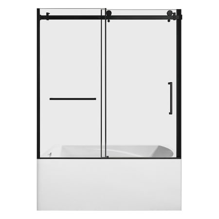 Kingston Brass 60" Acrylic Alcove Left-Hand Drain Tub with Right Sliding Tub Door, White/Matte Black KVTAM6032L210